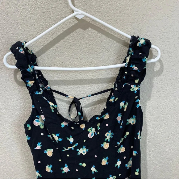 FREE PEOPLE Like A Lady Mini Dress Black Lemon Print Linen Size Small - Picture 5 of 10